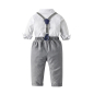 Preview: Perfekt gestylt zum Fest: Set hellgrau-weiss, bestehend aus Hemd-Body mit Fliege, Hosenträger, Hose