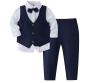 Preview: Total chic: Anzug-Set navyblau mit Weste, Hemd, Fliege und Hose, Grösse 80