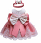 Preview: 6 Farben: Taufkleid, Ballkleid reich bestickt mit schicker Schleife und passendem Haarband