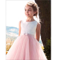 Preview: Langes Traumkleid, bicolor rosa-weiss - sehr elegant mit Spitzendeko