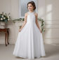 Preview: Langes Mädchenkleid für Kommunion, Hochzeit etc. Neckholder mit Spitzen und Chiffon