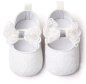 Preview: Elegante Taufschuhe Baby-Ballerinas mit Schleife, in der Mitte in dezentem, mattem Silber-Glanz