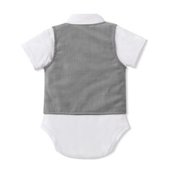 Pinkvanille-Collection: Elegantes Hellgrau-Weisses Anzug-Set für warme Tage