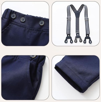 Elegant: Klassischer, stilsicherer Look mit Hosenträger und Beret in navyblau