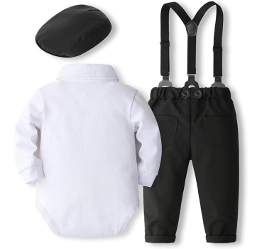 Preview: Elegant: Klassischer, stilsicherer Look mit Hosenträger und Beret in schwarz