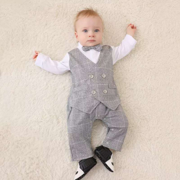 Hübsches Anzug-Set für kleine Jungs, hellgrauer Karo-Look