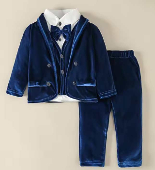 Preview: 2 Farben: Anzug Set 5-teilig für kleine Boys, Samt Look, dunkelgrün und navyblau