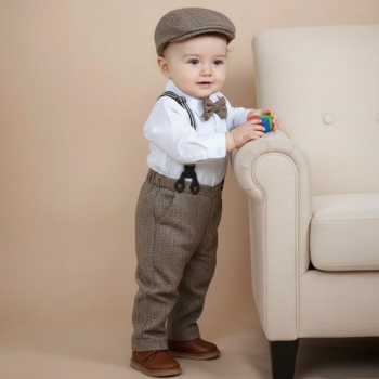 Pinkvanille Collection: Elegantes Anzug-Set für Baby Boys, klassisches Fischgrätemuster, 5-teilig - optional mit Weste