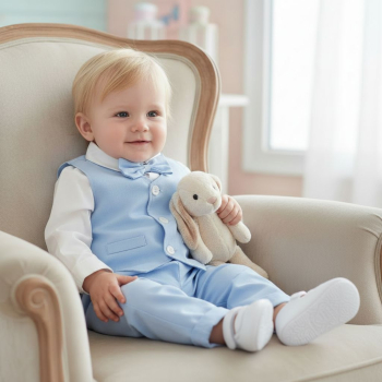 Festliches Buben-Outfit mit Weste und Fliege in hellblau