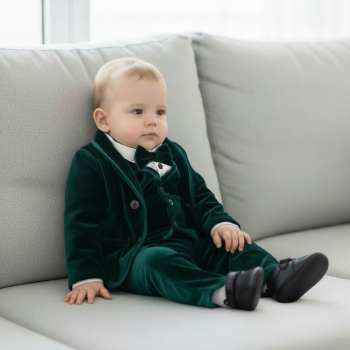 2 Farben: Anzug Set 5-teilig für kleine Boys, Samt Look, dunkelgrün und navyblau