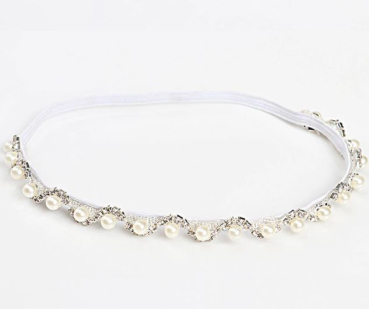 Preview: Elegantes, feines Haarband, schmal, mit Perlen und Glitzer, weiss