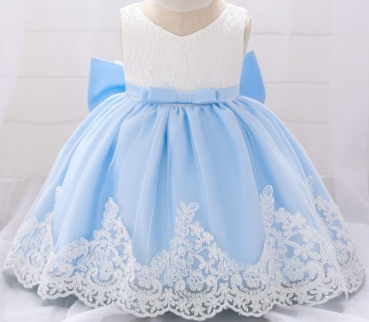 6 Farben: Taufkleid, Ballkleid reich bestickt mit schicker Schleife und passendem Haarband