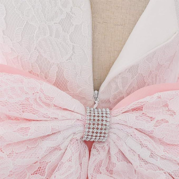 6 Farben: Taufkleid, Ballkleid reich bestickt mit schicker Schleife und passendem Haarband