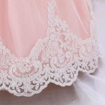 6 Farben: Taufkleid, Ballkleid reich bestickt mit schicker Schleife und passendem Haarband