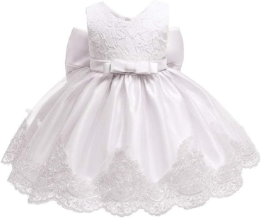 Preview: 6 Farben: Taufkleid, Ballkleid reich bestickt mit schicker Schleife und passendem Haarband