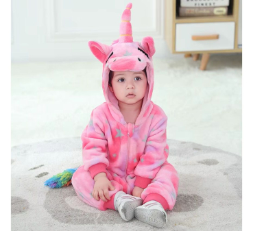 Süsses Einhorn - herziger Plüschoverall rosa für Babygirls