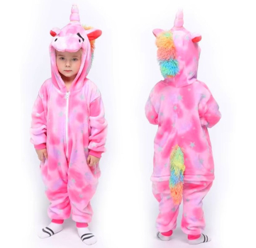 Preview: Süsses Einhorn - herziger Plüschoverall rosa für Babygirls
