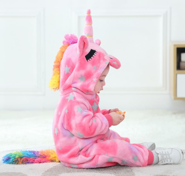 Preview: Süsses Einhorn - herziger Plüschoverall rosa für Babygirls