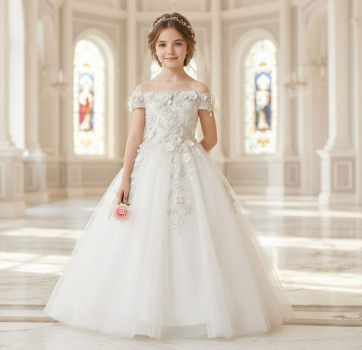 3 Farben: Traumhaftes Blumenmädchenkleid mit Blütenapplikationen