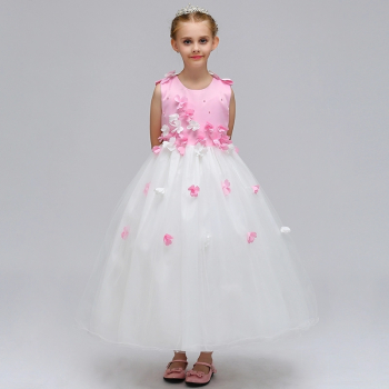 Preview: Blumenmädchenkleid bicolor, mit zarten Blüten, rosa oder grün - solange Vorrat