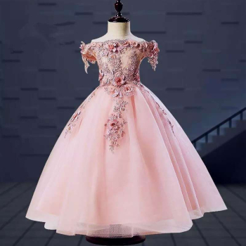 Preview: 3 Farben: Traumhaftes Blumenmädchenkleid mit Blütenapplikationen, in WEISS, Altrosa oder Hellgrau