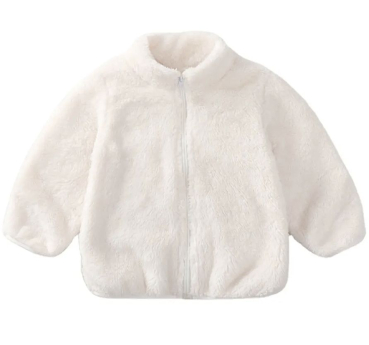 Preview: Warm und elegant zur Taufe: Kunstpelz-Jäckchen weiss - mit Mehrwert