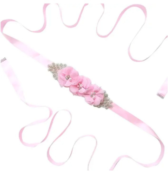 3 Farben: Zauberhaftes Satin Taillenband oder auch Haarband mit Blüten und Strasssteinchen