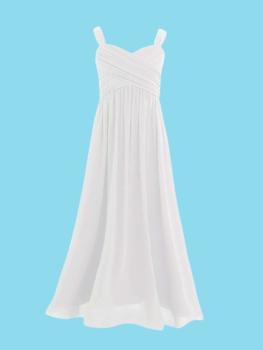 7 Farben, auch in WEISS: Elegantes langes Festkleid - Ballkleid für Mädchen mit geradem, mehrlagigem Chiffonrock und schön gerafftem Oberteil