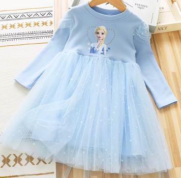 Preview: Lieblingskleid: Blau oder Rosa, von Elsa inspiriert - natürlich mit Tüll, langärmlig