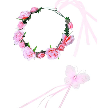 Preview: Geschenkset für kleine Feen: Blütenkränzchen, Flügel, Zauberstab, Haarband, Haarreif und Tutu in rosa