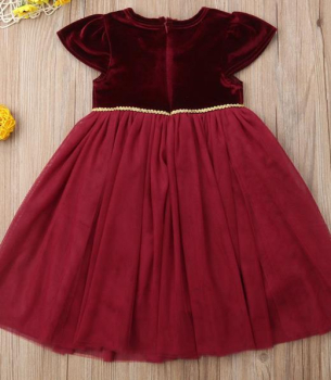 Das grosse Fest kann kommen... Mädchenkleid weinrot Samt und Tüll, Grösse 74-80