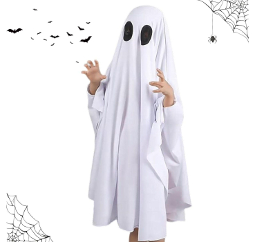 Gespensterkostüm Halloween für Kinder und Erwachsene - weiss