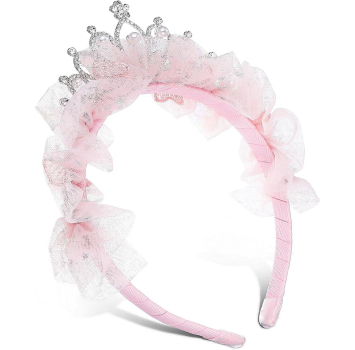 Preview: Prinzessinnen Haarreif rosa mit Glitzer-Krönchen