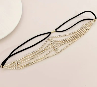 Preview: Elastisches Haarband mit Strasskettchen 5-reihig