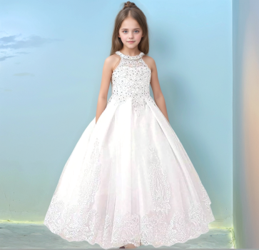 Preview: Zauberhaftes Premium Neckholder-Festkleid - mit feiner Strass-Deko