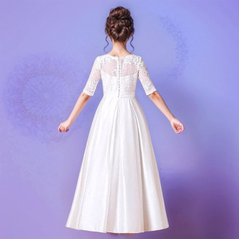 Preview: Premium Festkleid, elegant mit zarten Spitzen für Kommunion, Hochzeit etc. Satin-/Seidenlook