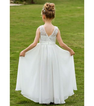 Preview: Bezauberndes Festkleid für Mädchen, elegant-ärmellos, mehrlagiger Chiffon mit weichem Spitzenstoff im Oberteil