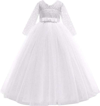 Hit: Weisses langes Kleid mit Spitzen und viel Tüll - perfekt für Kommunion oder Hochzeit, solange Vorrat