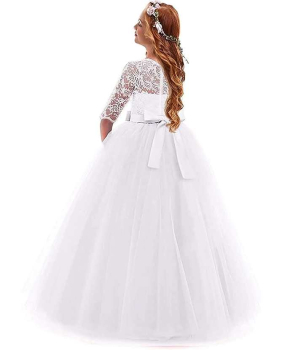 Preview: Hit: Weisses langes Kleid mit Spitzen und viel Tüll - perfekt für Kommunion oder Hochzeit, solange Vorrat