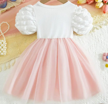 Perfekt für den ersten Geburtstag! Prinzessinnenkleidchen bicolor rosa-weiss mit Puffärmeln