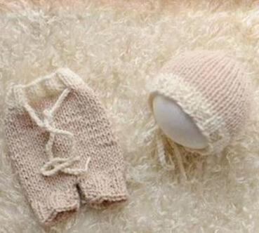 Preview: Newborn Outfit für Babyfotografie, 2-teilig, beige-weiss