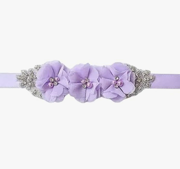 Preview: 3 Farben: Zauberhaftes Satin Taillenband oder auch Haarband mit Blüten und Strasssteinchen