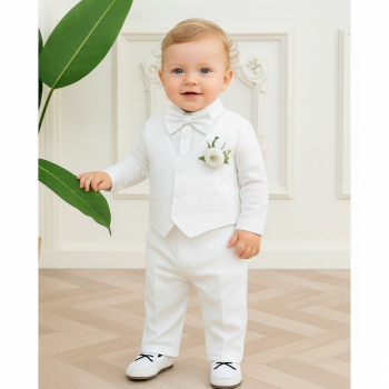 Weisser Taufanzug - komplettes Outfit, elegant und stilsicher mit Weste und Fliege