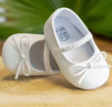 Taufschuhe Ballerinas weiss mit feiner Schleife