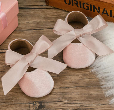 Preview: 2 Farben: Elegante Taufschuhe Samt mit grosser Schleife - Weiss und Champagner