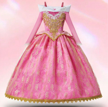 Preview: Das perfekteTraumkleid für Prinzessinnen und Dornröschen - goldbestickt, lang und bauschig