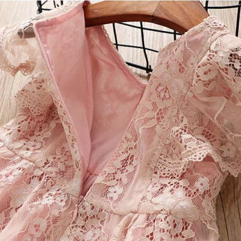 2 Farben: Romantisches Vintage Kleidchen mit Spitzen und Chiffon - Vanille oder Rosa