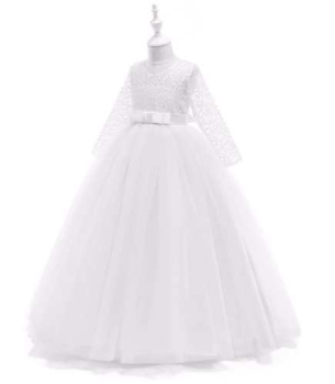 Preview: Hit: Weisses langes Kleid mit Spitzen und viel Tüll - perfekt für Kommunion oder Hochzeit, solange Vorrat