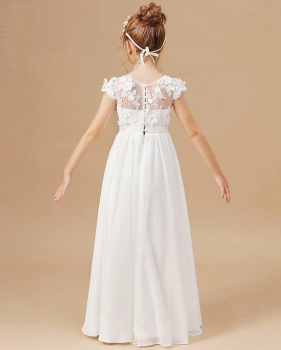 4 Farben: Zauberhaftes, langes Kleid mit zarten Blüten-Applikationen und mehrlagigem, weichen Chiffonrock - ein Traum!