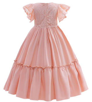 2 Farben: Zauberhaftes leichtes Kleid mit Spitzen und zarten, kurzen Ärmeln - in Elfenbein und Puder-Rosa, wenige Reststücke!